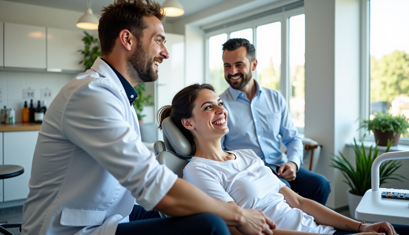 Moderne tandlæge med glad patient